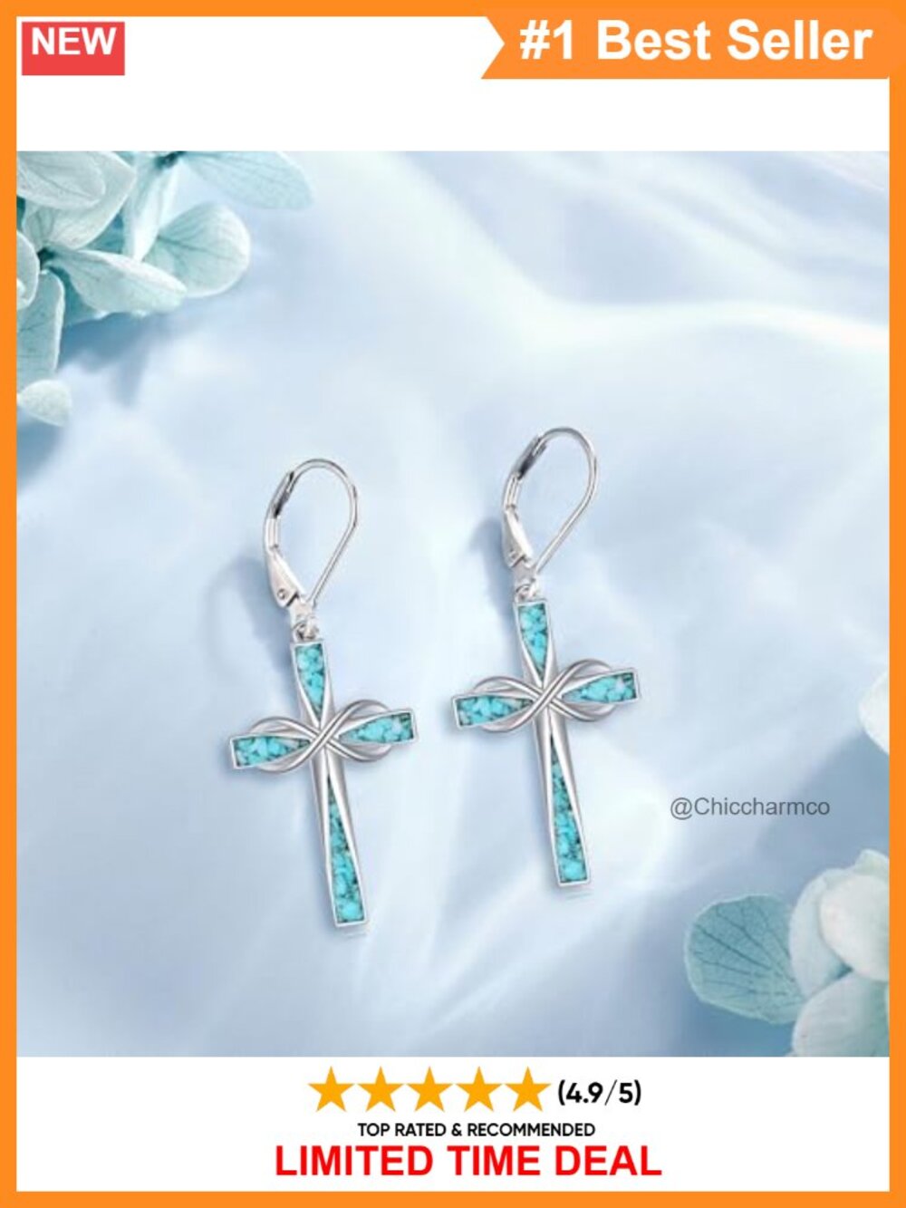 925 Sterling Silver Turquoise Cross Infinity Dangle Earrings for Women - Picture 2 of 6